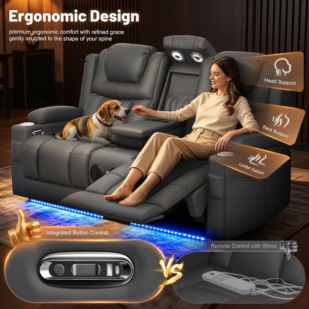 Power Loveseat Recliner Sofa with Console, Wall Hugger Reclining Loveseat with Reading Light, Home Theater Seating with LED Lights, Zero Gravity Recliner Couch for RV Couch and Living Room