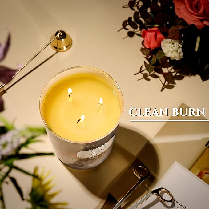 HomeLights Large jar Candle | 3-Wick Long-Lasting Scented Candles, 34oz Natural Soy Wax Candle for Home Scented, Industrial Chic Gifts for Women & Men, Smoke Vanilla