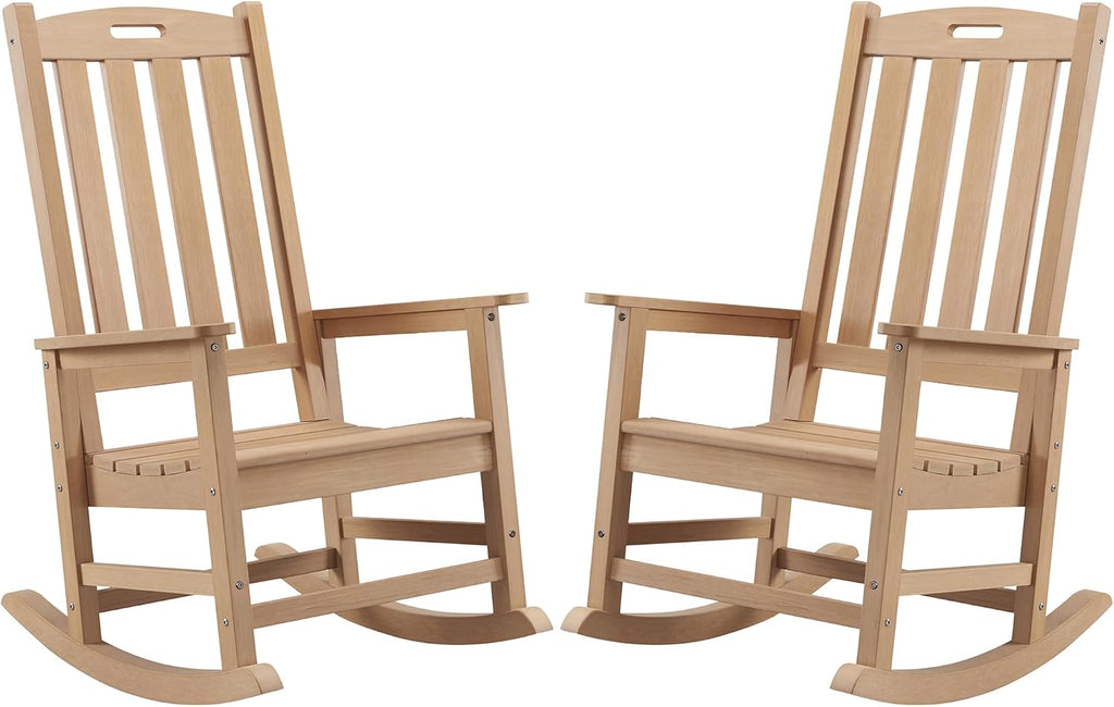 Psilvam Outdoor Rocking Chairs Set of 2, Oversized Porch Rocker (Teak)