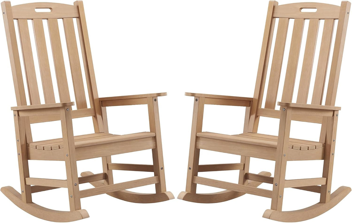 Psilvam Outdoor Rocking Chairs Set of 2, Oversized Porch Rocker (Teak)