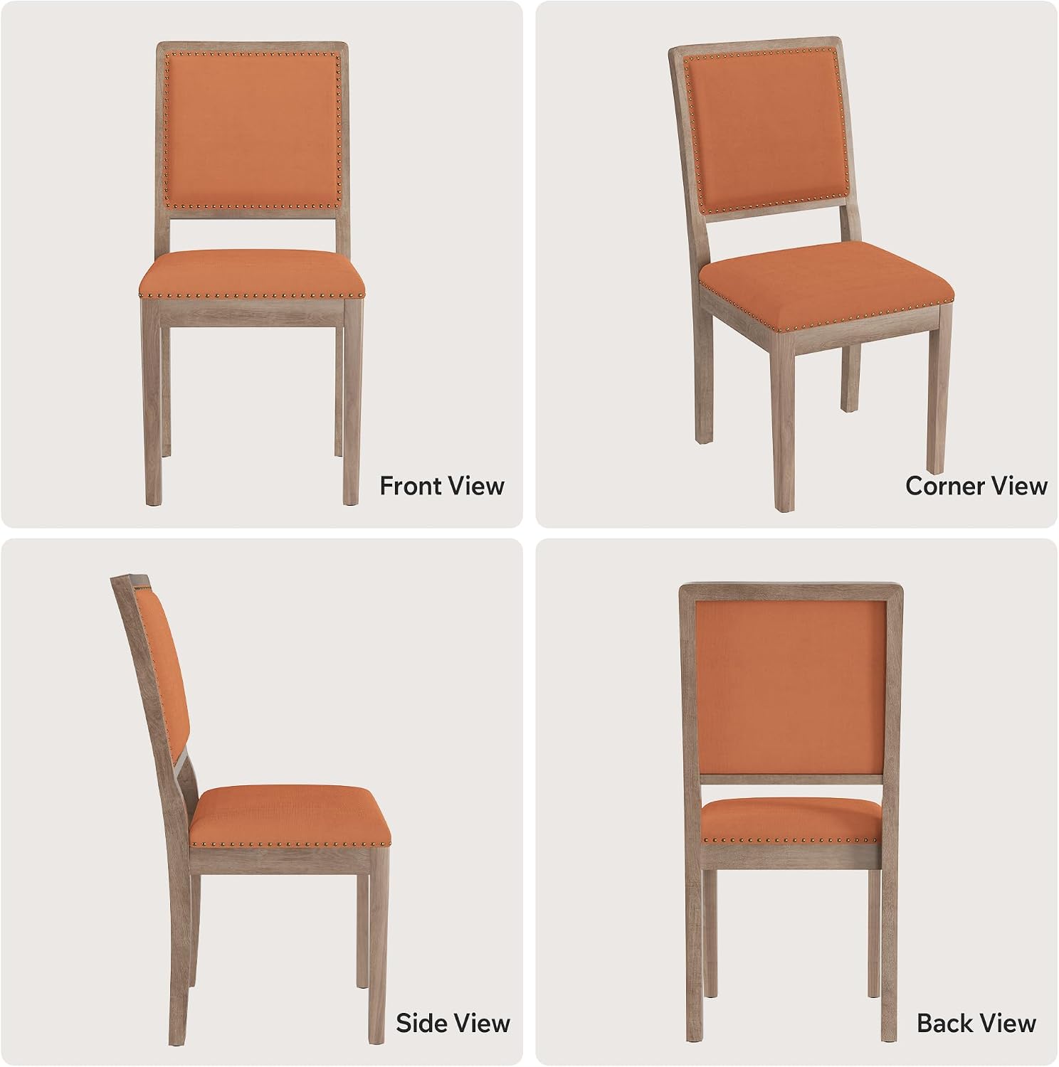 Dining Chairs Set of 2, Mid Century Modern Upholstered Dining Room Chairs, Fabric High Back Kitchen Chairs with Nailhead Trim and Wood Legs for Living Room Kitchen Restaurant, Orange
