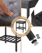 IBUYKE Rectangular Makeup Stool, Linen Seat Vanity Chair, Dark Gray WBD017G | Adjustable Feet Storage Space Footrest Multi-Use Small Side Table Ottoman Bedroom