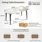 Modern Rectangular Dining Table,63”Sintered Stone Dining Table for 4-6, Stone Top with Carbon Steel Frame for Small Space,Kitchen Office,Apartment,Cafe（Marble）