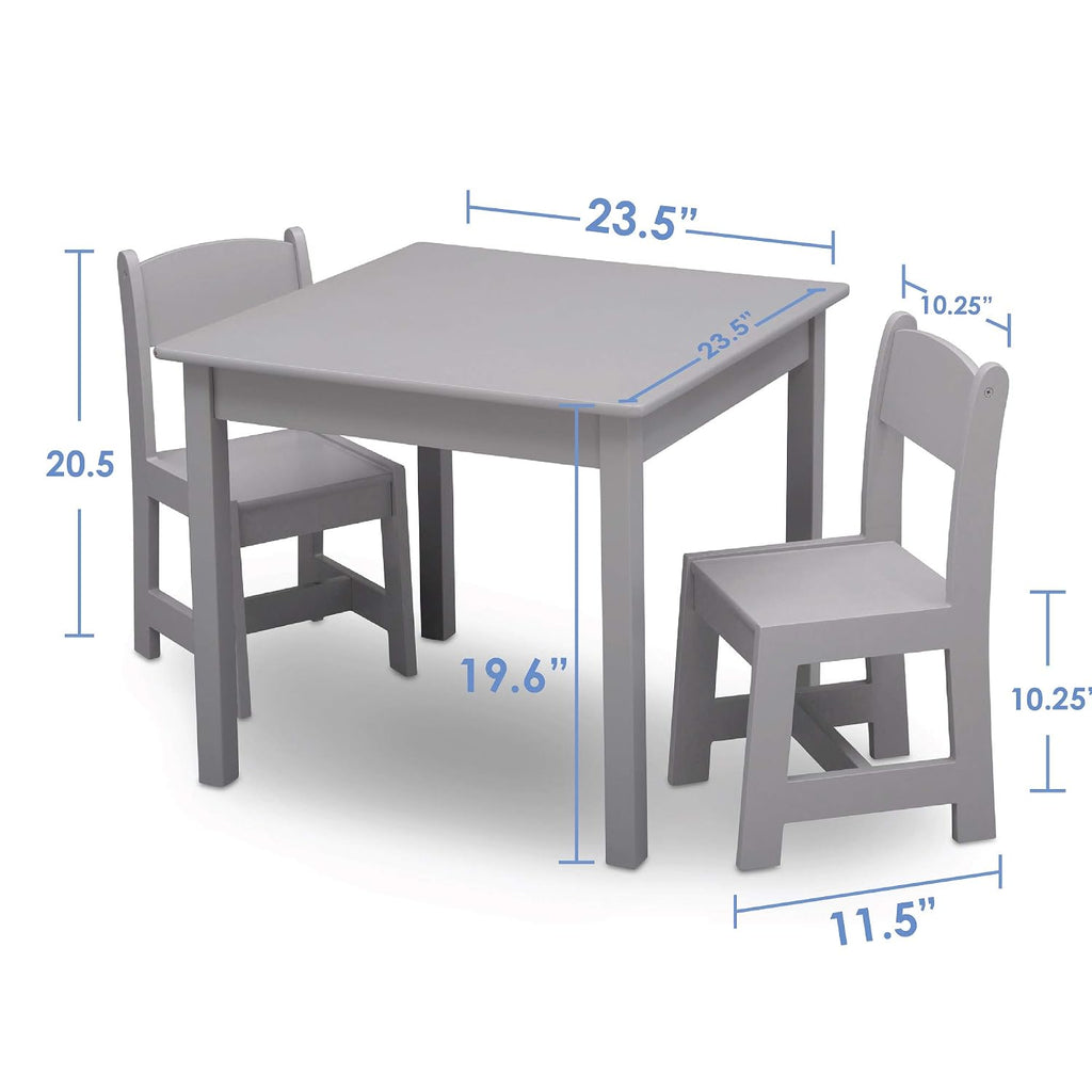 Delta Children MySize Toddler Bed, Grey + MySize Kids Wood Table and 2 Chair Set + MySize Deluxe Toy Box (Bundle)
