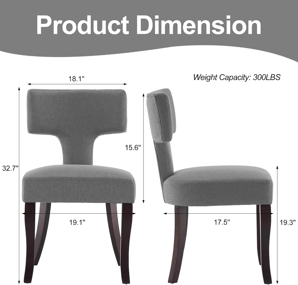 Mid Century Modern Dining Chairs Set of 2, Upholstered Side Dining Chairs with Curved Back Linen Fabric Armless Wood Chairs Kitchen & Dining Room Farmhouse Chairs (Gray)