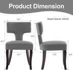 Mid Century Modern Dining Chairs Set of 2, Upholstered Side Dining Chairs with Curved Back Linen Fabric Armless Wood Chairs Kitchen & Dining Room Farmhouse Chairs (Gray)