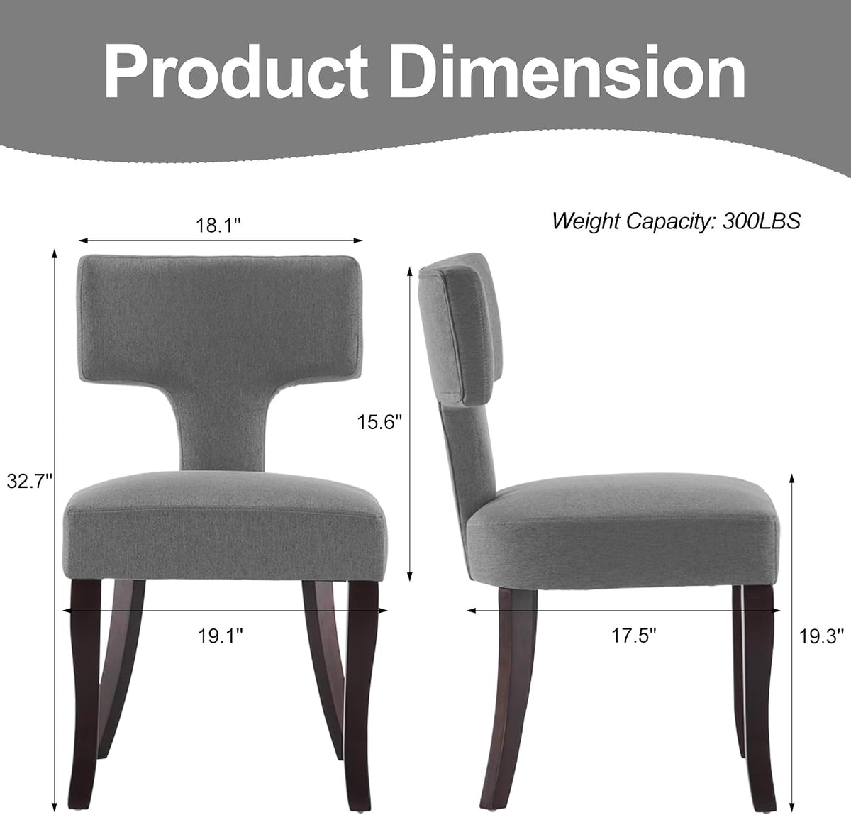 Mid Century Modern Dining Chairs Set of 2, Upholstered Side Dining Chairs with Curved Back Linen Fabric Armless Wood Chairs Kitchen & Dining Room Farmhouse Chairs (Gray)