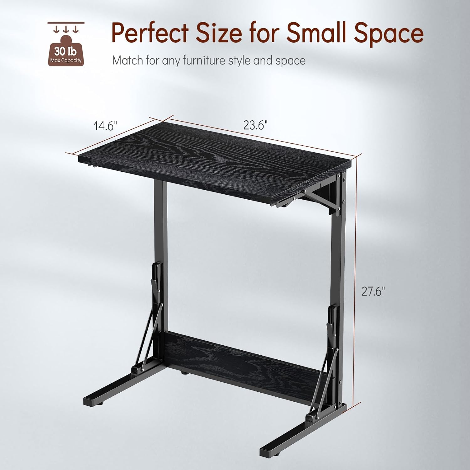 Tatub 24" TV Tray Table Set of 4, Folding C Shaped End Table, Small Sofa Side Laptop Desk for Living Room, Bedroom, Black
