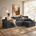 Cloud Sectional Couches with Oversized Chaise for Living Room, Modular L Shaped Couch with Deep Seat, Memory Foam Compressed 3 Seater Sofa for Apartment