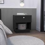 1 Drawer Nightstand, Open Lower Shelf,for Small Spaces