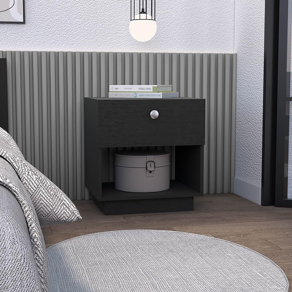 1 Drawer Nightstand, Open Lower Shelf,for Small Spaces