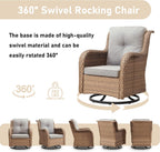Outdoor Swivel Rocker Patio Chairs-Wicker Patio Swivel Chairs Set of 2 with Side Table PE Rattan Patio Furniture Set for Porch Deck Balcony Garden-Yellow/Beige