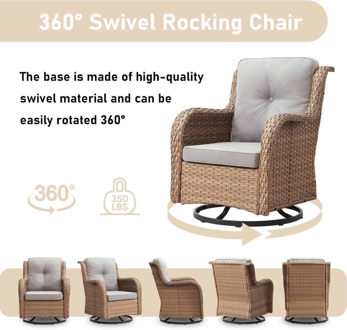 Outdoor Swivel Rocker Patio Chairs-Wicker Patio Swivel Chairs Set of 2 with Side Table PE Rattan Patio Furniture Set for Porch Deck Balcony Garden-Yellow/Beige