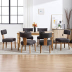 Upholstered Dining Chairs Set of 6, Mid-Century Modern Dining Chairs with Wood Legs, Linen Fabric Farmhouse Kitchen Chairs Armless, Comfy Side Chairs for Living Room/Kitchen, Grey