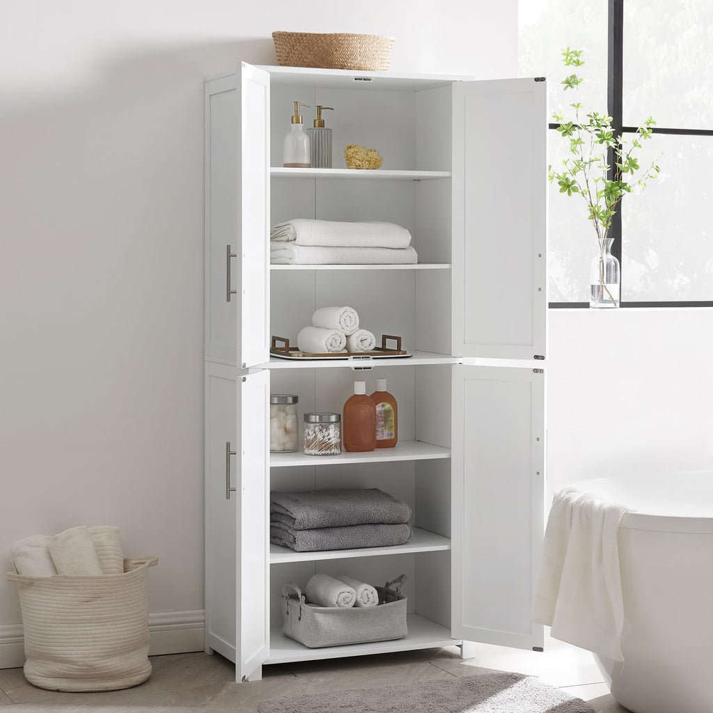 Maykoosh Tall Pantry Cabinet - White Kitchen Storage - Adjustable Shelves - 28" Wide
