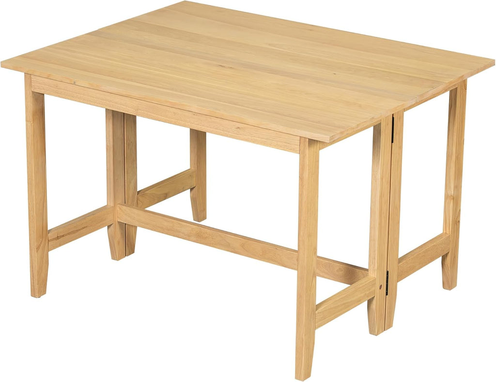 LUMISOL Extendable Dining Room Table for 4, Small Folding Drop Leaf Kitchen Dining Table, 18–36 inch, Space-Saving, Easy Assembly, Natural