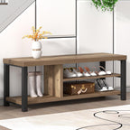 FOLUBAN Shoe Bench for Entryway, Wood and Metal Indoor Bench with Shoe Storage and Seating for Bedroom, Hallway, Living Room, Rustic Oak, 43.3 Inch