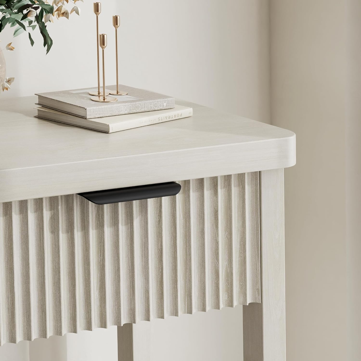 Lulive Fluted Console Table, 51 Inch Entryway Table with 3 Drawers | Scandi farmhouse look with quiet full-extension slides, open lower shelf, profile for hallway, entry, foyer or behind sofa.
