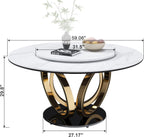 59" Round Dining Table with 360° Rotating Lazy Susan, Scratch & Heat Resistant Sintered Stone Tabletop, Marble Style Kitchen Dining Table, Perfect for Dining Room