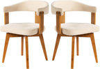 EYYTHUNG Swivel Dining Chairs Set of 2, Mid Century Modern Chenille Dining Chairs with Arms and Wood Legs,Upholstered Kitchen Chairs for Kitchen, Dining Room, Living Room, Beige and Dark Oak
