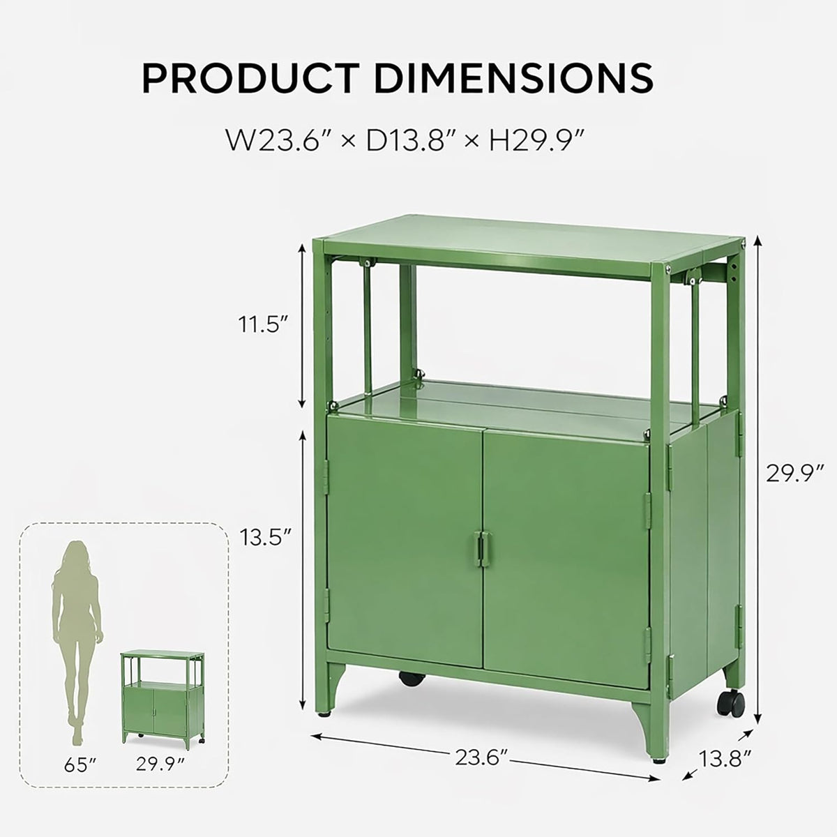 Modern Metal Folding Storage Cabinet, Cream Foldable Sideboard with Shelves, Entryway Console Cabinet Coffee Bar for Patio Outdoor Indoor Living Room Kitchen Bathroom, 5mins Assembly, Green