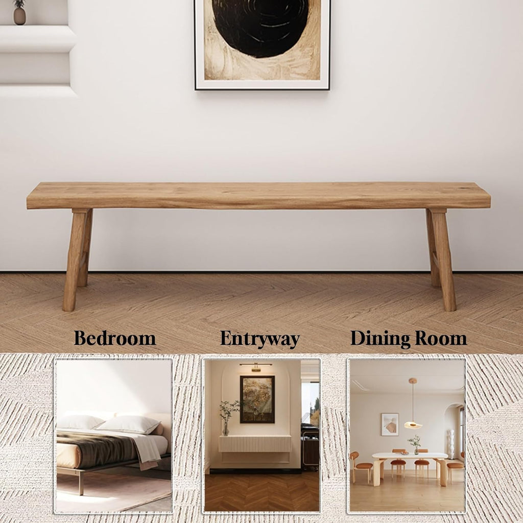 Farmhouse Wooden Bench, Long Rustic Indoor Storage Bench for Entryway, Narrow Bench Slim Vintage Bench Living Room, Dining Room, Solid Wood Construction, Original Wood(120cm/47.2inch Natural edge)