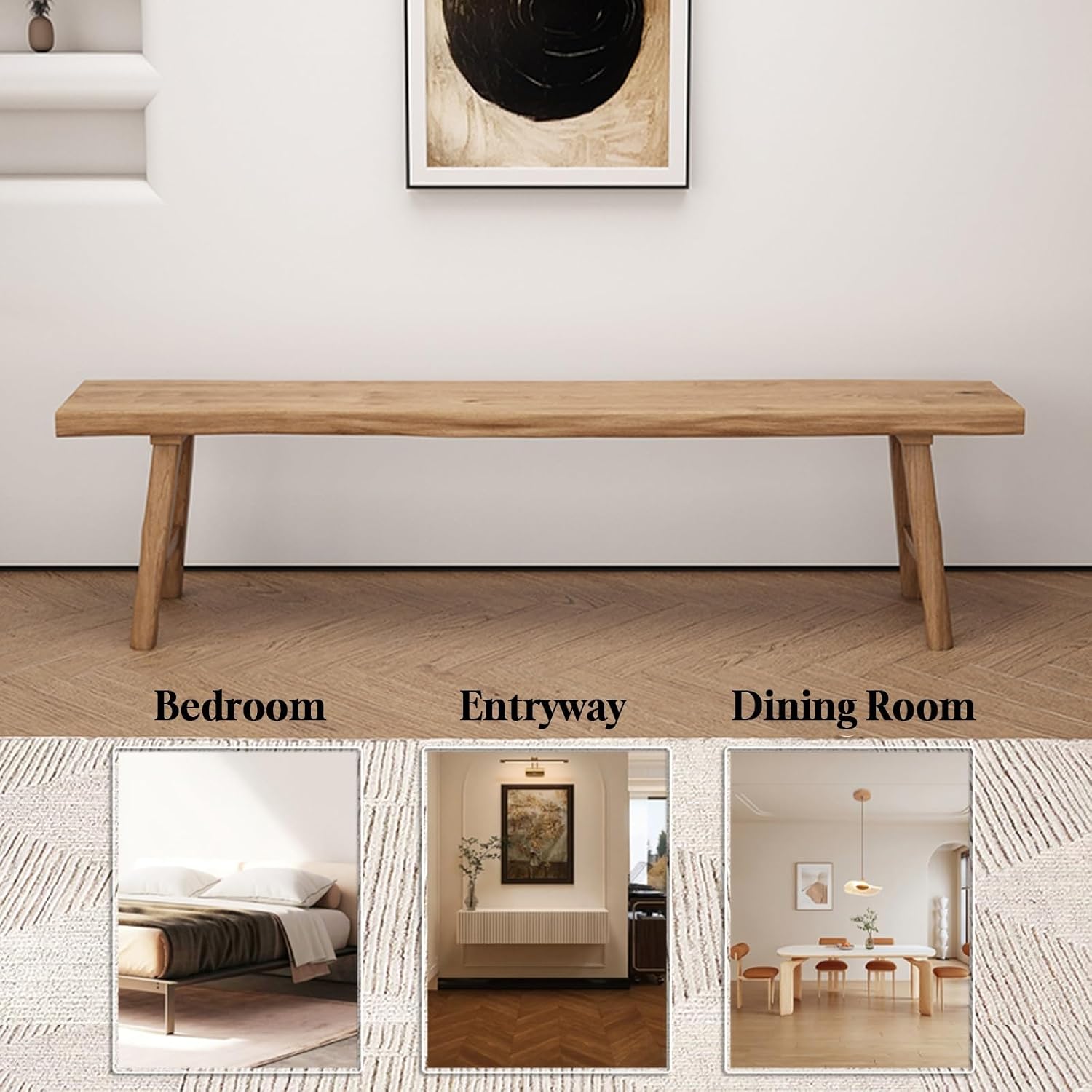 Farmhouse Wooden Bench, Long Rustic Indoor Storage Bench for Entryway, Narrow Bench Slim Vintage Bench Living Room, Dining Room, Solid Wood Construction, Original Wood(120cm/47.2inch Natural edge)