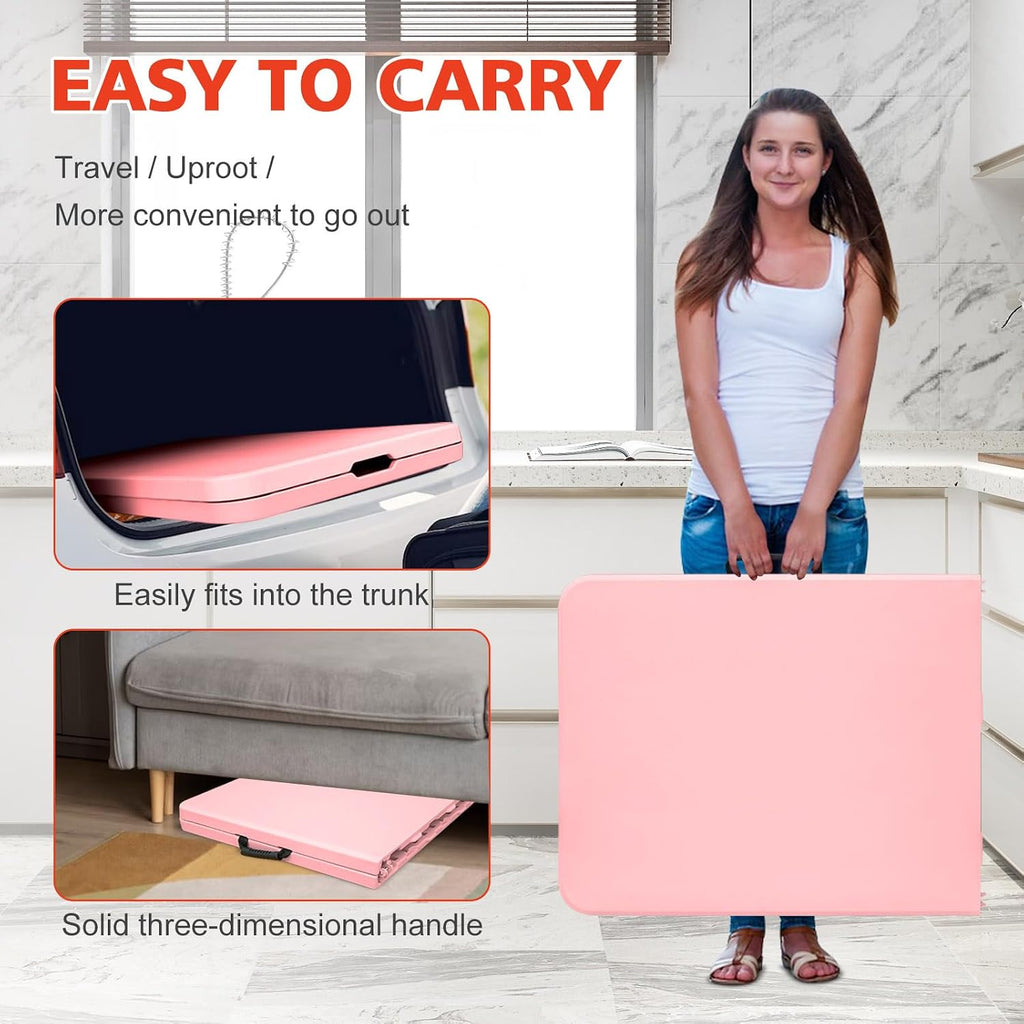 Portable 6Ft Plastic Folding Table, Heavy Duty 6ft Fold-in-Half Table with Carrying Handle, 6' Folding Utility Foldable Table for Picnic Party Camping Kitchen, Indoor/Outdoor (White)