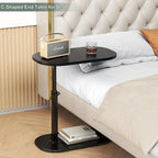 C-Shaped End Table - Height Adjustable (23.5"-31.5"), 16"x12" Oval Top w/Lower Shelf, Industrial Side Table Space-Saving Side Table for Living Room, Bedroom (Black)