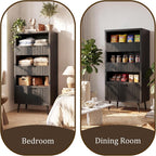 51" Tall Modern Black Storage Cabinet, Freestanding Kitchen Pantry Cabinet with 3 Drawers & Open Shelf, Buffet Sideboard Hutch, Snack Linen Cabinet for Dining Room,Bathroom, Bedroom, Office