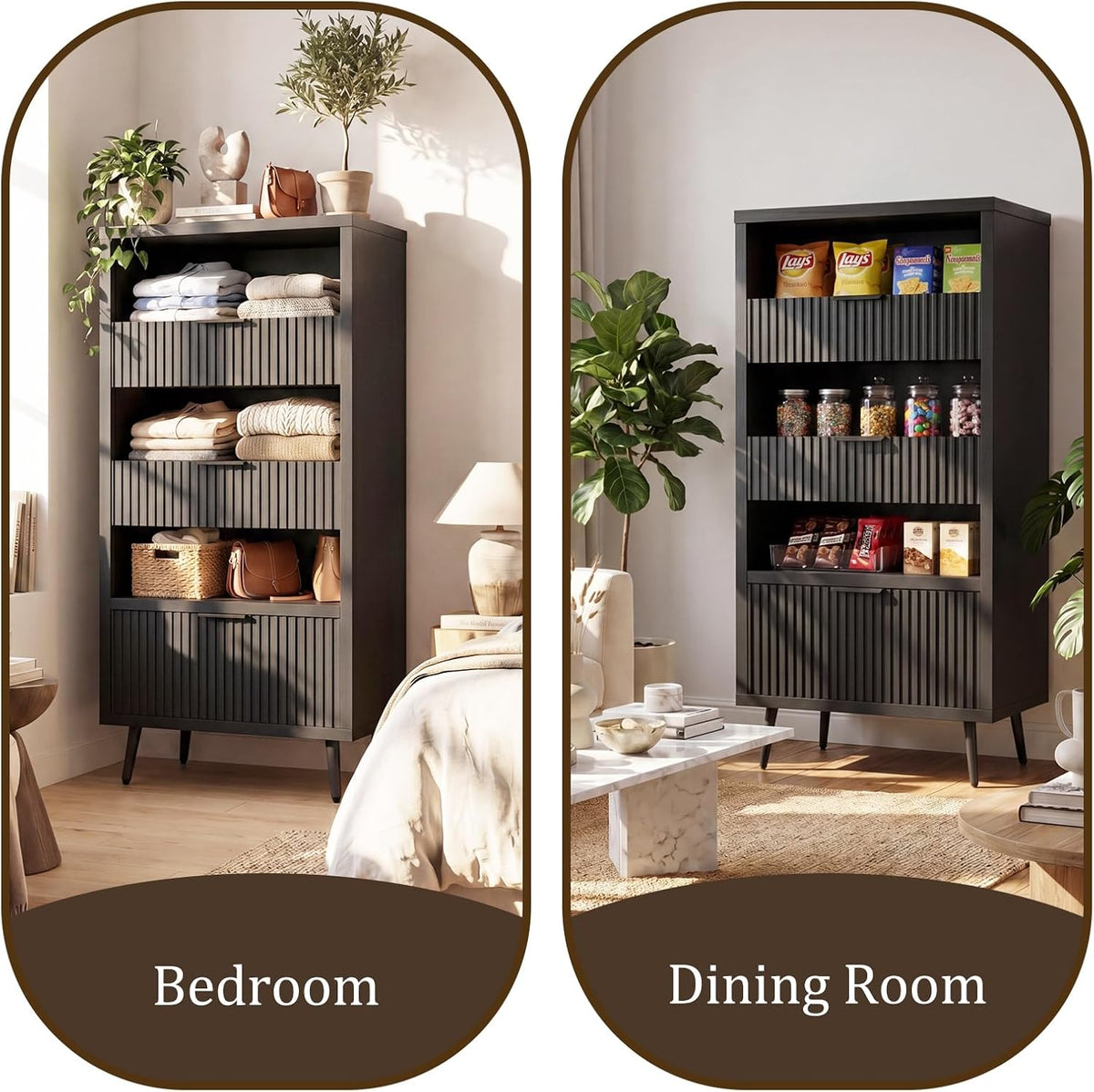 51" Tall Modern Black Storage Cabinet, Freestanding Kitchen Pantry Cabinet with 3 Drawers & Open Shelf, Buffet Sideboard Hutch, Snack Linen Cabinet for Dining Room,Bathroom, Bedroom, Office