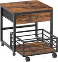 HOOBRO Mini Fridge Stand with Storage, 19.7 Inch End Table, Mini Fridge Cabinet with Mobile Basket Cart, for Living Room, Bedroom, Rustic Brown and Black BF655BX01