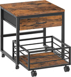 HOOBRO Mini Fridge Stand with Storage, 19.7 Inch End Table, Mini Fridge Cabinet with Mobile Basket Cart, for Living Room, Bedroom, Rustic Brown and Black BF655BX01