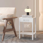 MMEOLUOOK End Table with Charging Station, Sofa Side Table Set of 2, 2-Tier Storage Shelf for Small Space, Nightstands for Living Room Bedroom Bedside Tables White MLBZ14WE-2