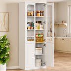White Kitchen Pantry Cabinet, 78.7" Tall China Cabinet with Glass Doors and Adjustable Shelves, Wooden Display Cabinet for Dining, Living Room, White (Large, 31.5" W)