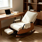 Portable Folding Rocking Lounge Chair with Detachable Footrest | Breathable Corduroy Single Relax Chair with Side Pocket for Home Rest