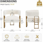 Barrel Accent Chair,Modern Side Chair with Golden Metal Legs, Sherpa Upholstered Reading Armchair for Bedroom, Boucle Club Chairs for Living Room/Reception Room/Lounge/Office, White