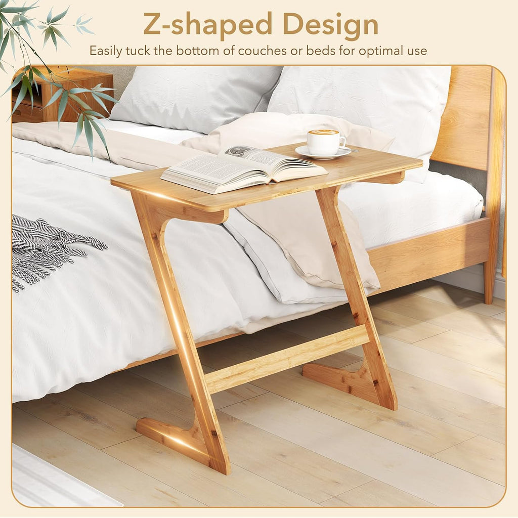 GOFLAME Bamboo TV Tray Table, Z Shaped Sofa Side Table for Laptops, Snacks & Drinks, Modern TV Dinner Tray, TV Dinning Tables, Small End Tables for Living Room, Bedroom, Natural