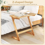 GOFLAME Bamboo TV Tray Table, Z Shaped Sofa Side Table for Laptops, Snacks & Drinks, Modern TV Dinner Tray, TV Dinning Tables, Small End Tables for Living Room, Bedroom, Natural