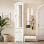 Armoire Wardrobe Closet, White Bedroom Armoires Cabinet with Mirror Door and 3 Drawers, 69.5" H Clothing Storage Cabinet with Hanging Rod & Sensor Light for Bedroom-Right