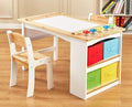 FUNLIO Wooden Kids Art Table & 2 Chairs Set, Kids Craft Table with Large Storage & Paper Rolls for Ages 3-8, Toddler Drawing Table Solid Wood, Easy to Assemble/Clean, CPC & CE Certified