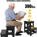 Folding 2-Step Stool for Adults, Non-Slip Collapsible Footstool for Office | Portable Bedside Step Stool, Hold up to 300 lbs, Lightweight & Foldable Step Ladder for Pool Office Home RV