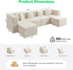 MONVANE U Shaped Sectional Couch Oversized, Chenille, Beige | 6-Seat Sectional Couch for Living Room, Modular Cloud Sofa with Ottoman & 6 Throw Pillows, No Assembly Required