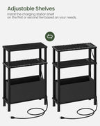 CHOEZON Set of 2 End Tables with Charging Station, Narrow Side Table for Small Spaces, Slim Nightstand with Basket, Skinny Bedside Table, for Living Room, Bedroom, Black TBZ07UP2BBN1