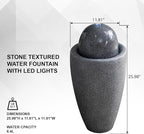 XBrand 26" Modern Sphere Water Fountain with LED Light – Indoor Outdoor Stone Texture Floor Fountain, Zen Bubbling Ball Water Feature for Garden Patio Porch - Gray