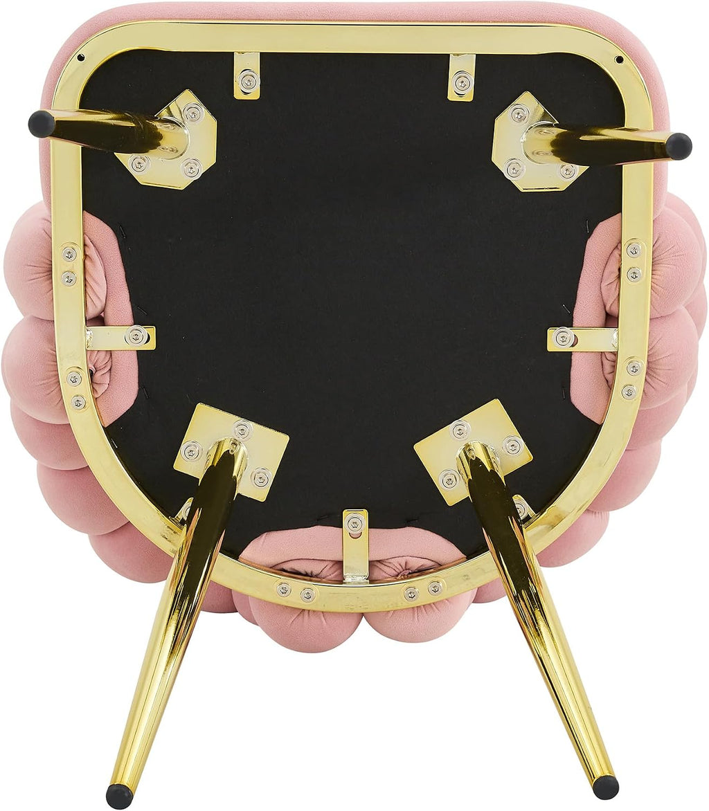 TesNus Velvet Dining Chairs Set of 4, Pink Upholstered Velvet Chairs with Gold Metal Legs, Modern Armchairs with Curved Backrest for Dining Room, Living Room, or Makeup Vanity