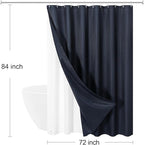 3 in 1 Extra Long Navy Blue Shower Curtain Set-72 W x 84 H, Modern Waffle and PEVA Liner Set with 12 Stainless Steel Hooks, Waterproof Fabric for Bathroom