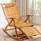 Bamboo Rocking Chair with headrest and footrest, Foldable and Requires no Assembly, Suitable for Living Rooms, Balconies, Gardens, and Outdoors Primary Color