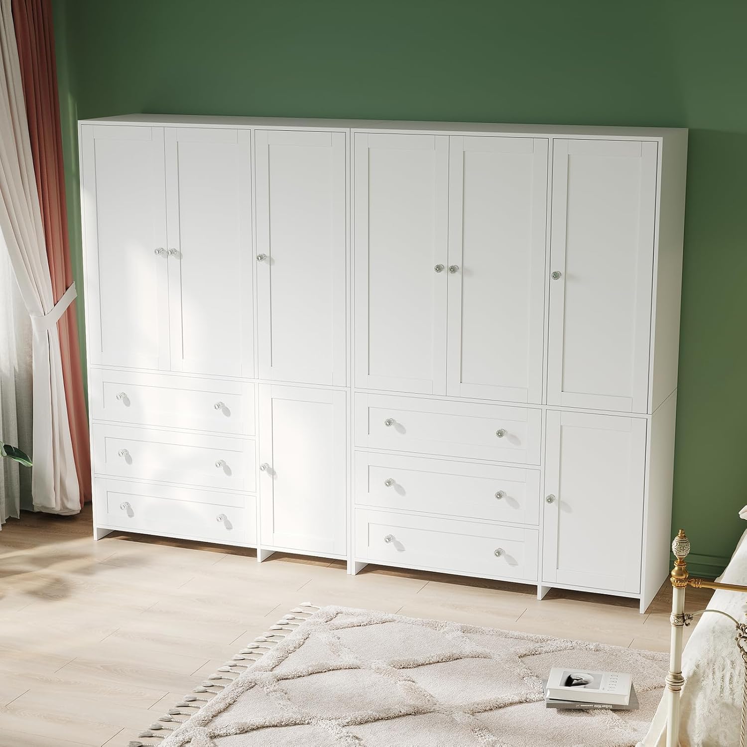 VOWNER 71" Armoire Wardrobe Closet with 3 Drawers and Mirror | Clothing Storage Cabinet with Hanging Rod, 4 Doors Wooden Wardrobe Cabinet for Bedroom, Large Capacity Storage