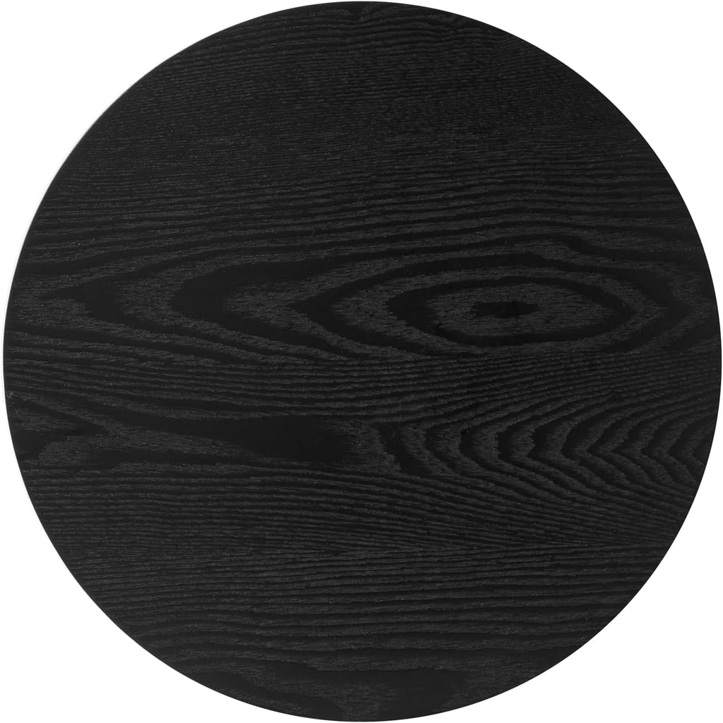Modern Side Table, 16.93" Fluted Round Pedestal Table for Living Room, Bedroom, Entryway, Sofa, Chair – Black Accent Table with Solid Wood Strips End Table